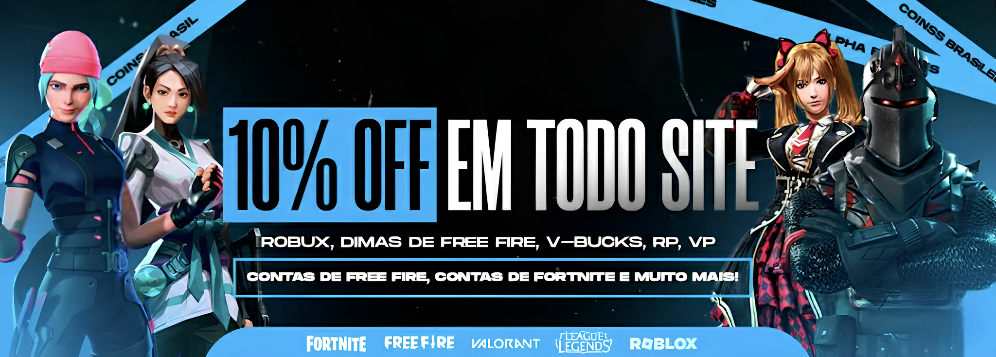 10% OFF em todo site - Robux, Diamantes de Free Fire, V-Bucks, RP, VP, Contas de Free Fire, Contas de Fortnite e muito mais